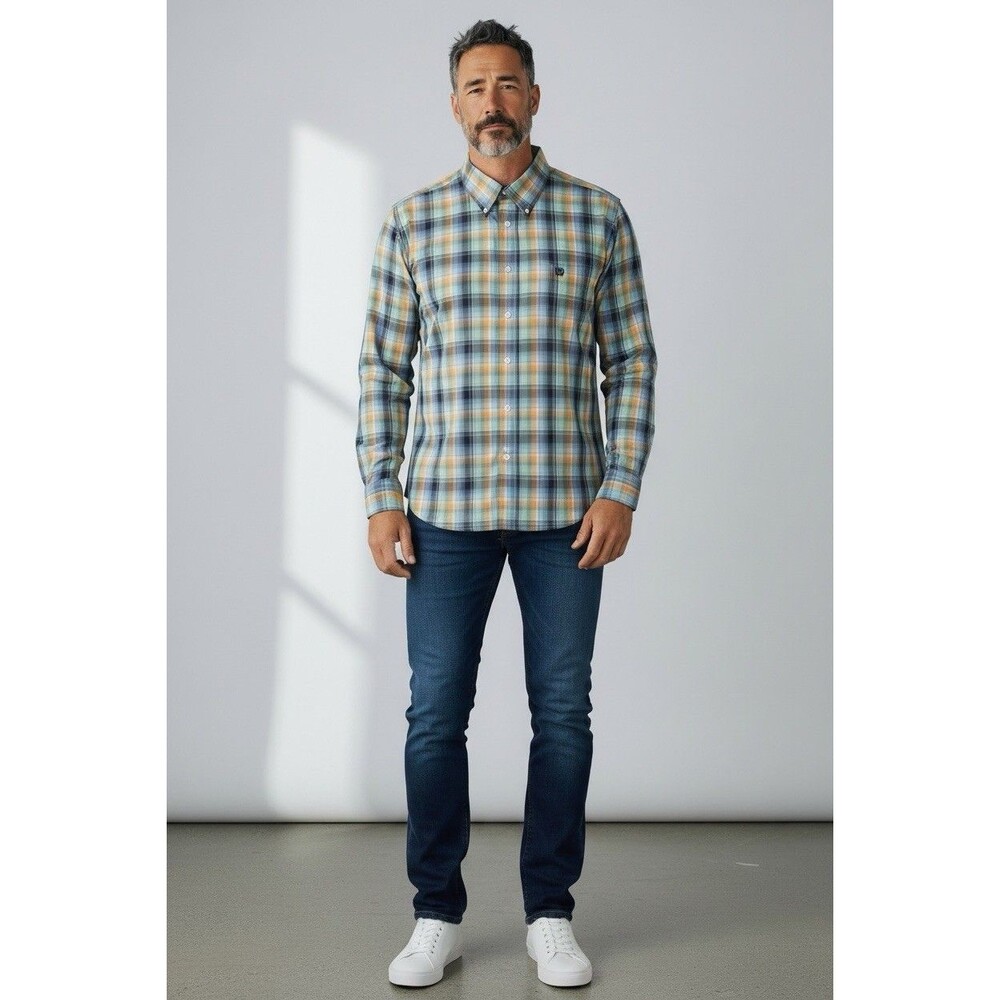 Cinch men's NEW green/mustard vibrant plaid button down casual shirt XL western
